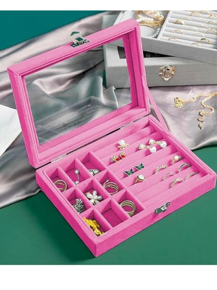 Joyero de Terciopelo Rosa con 9 Rejillas