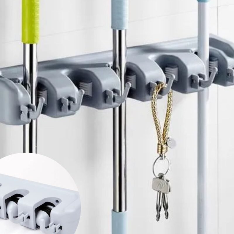 Colgador Organizador de Escobas con 5 Soportes y Ganchos