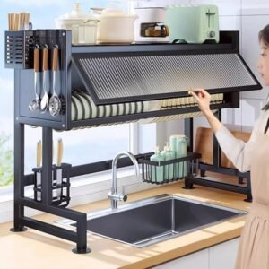 Escurridor de Platos de Acero Inoxidable con Tapa – Puerta Abatible y Gran Capacidad