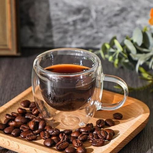 Set x4 Tazas de Vidrio Doble Pared 100ml con Asa – Térmicas para Espresso y Capuchino