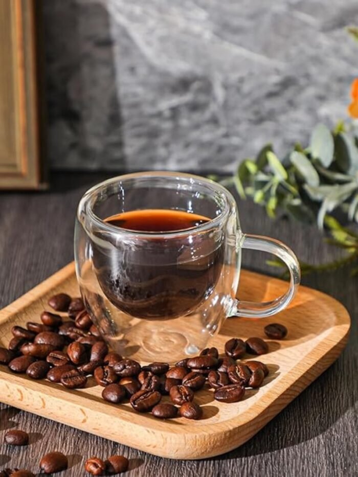 Set x4 Tazas de Vidrio Doble Pared 100ml con Asa – Térmicas para Espresso y Capuchino