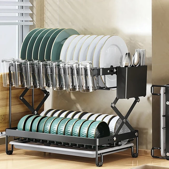 Escurridor de Platos de 2 Niveles con Drenaje Automático