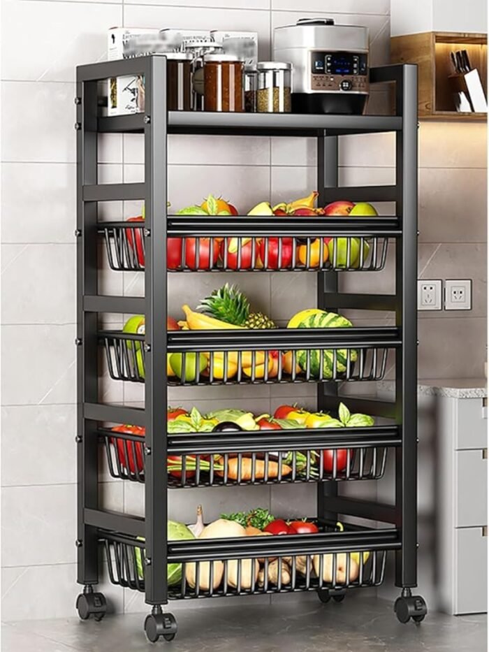Carrito de cocina de 5 niveles con canastas removibles y ruedas – Ideal para frutas, verduras, y más